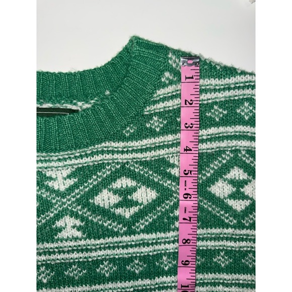 American Eagle Green Fair Isle Sweater Crewneck Snowdrift Warm Cozy Large St Pat - Picture 10 of 15